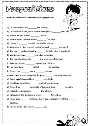 prepositions worksheet