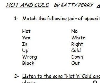 Song Worksheet: Hot and Cold by Katy Perry [WITH VIDEO]