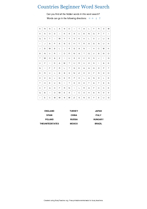 Countries Beginner Word Search