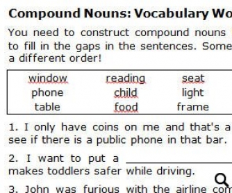 Compound Nouns: Vocabulary Worksheet