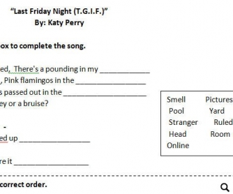 Song Worksheet- Last Friday Night by Katy Perry [WITH VIDEO]