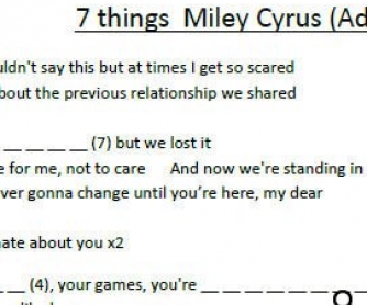 Song Worksheet: 7 Things by Miley Cyrus [WITH VIDEO]