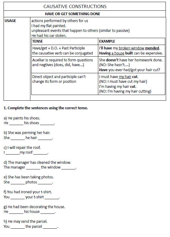 Задания have something done. Causative form в английском Worksheets. Упражнение на каузативную форму в английском. Пассивный каузатив в английском. Каузативная форма таблица.