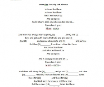 Song Worksheet: Times Like These by Jack Johnson [WITH VIDEO]