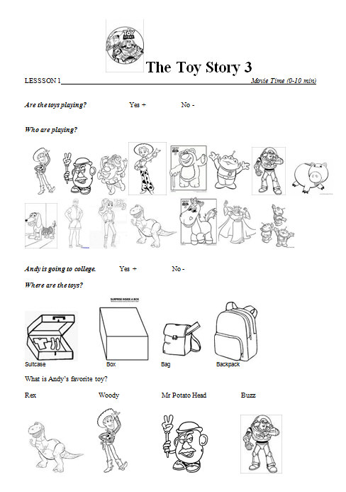 Movie Worksheet Toy Story 3 Lesson 1