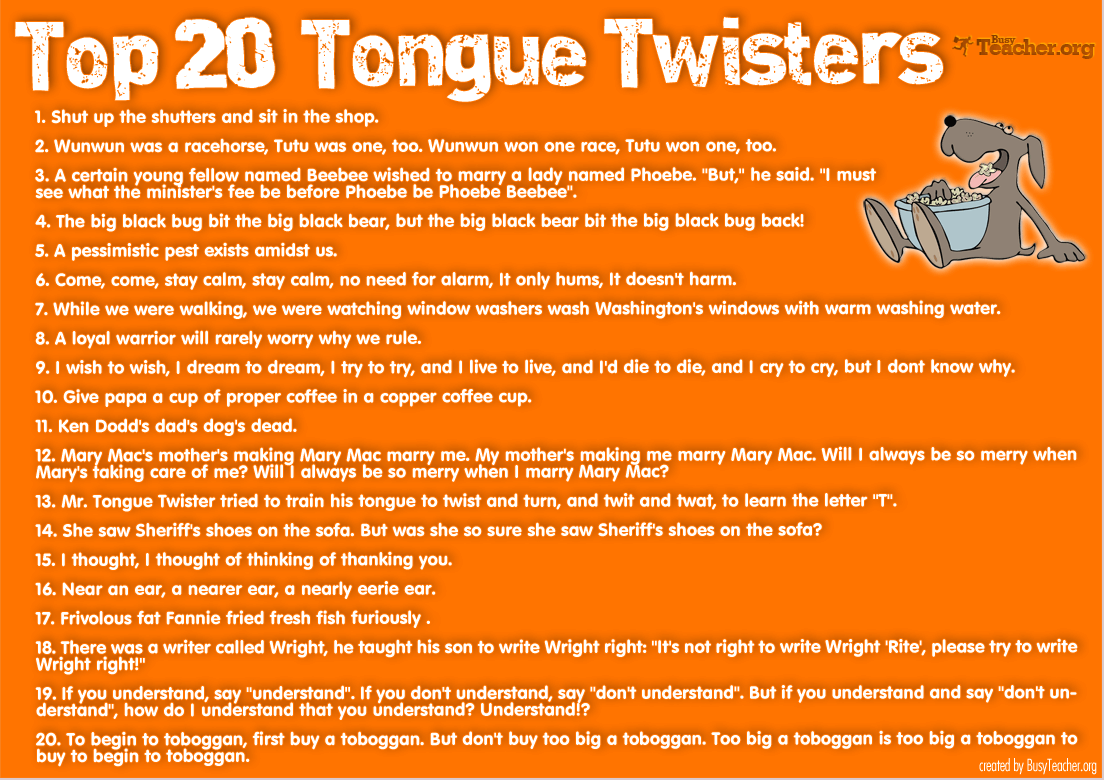 Top 20 Tongue Twisters