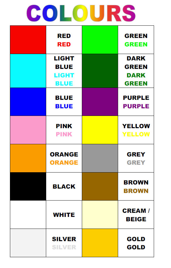 Dark To Light Color Chart