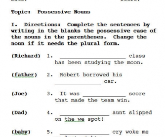 Possessive Nouns Worksheet
