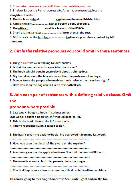 Relative Clauses Worksheet