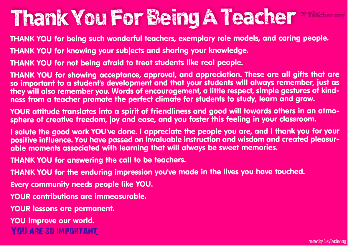 Thank You For Being A Teacher: Poster