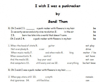 Song Worksheet: I Wish I Was a Punkrocker by Sandi Thom