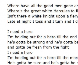 Song Worksheet: Holding On To A Hero