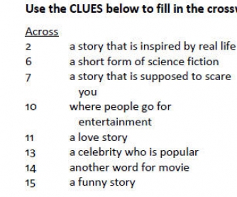 Crossword Puzzle About Movie Genres