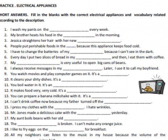 Electrical Appliances: Vocabulary Worksheet