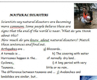 Natural Disasters Worksheet