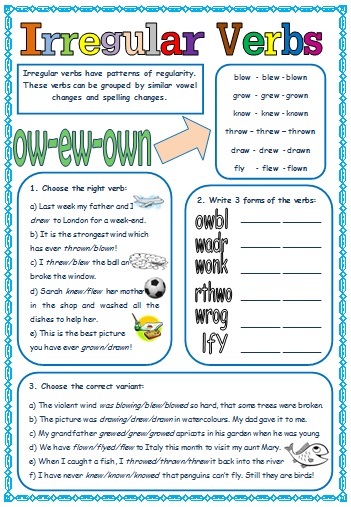 irregular verbs patterns of formation worksheet 1