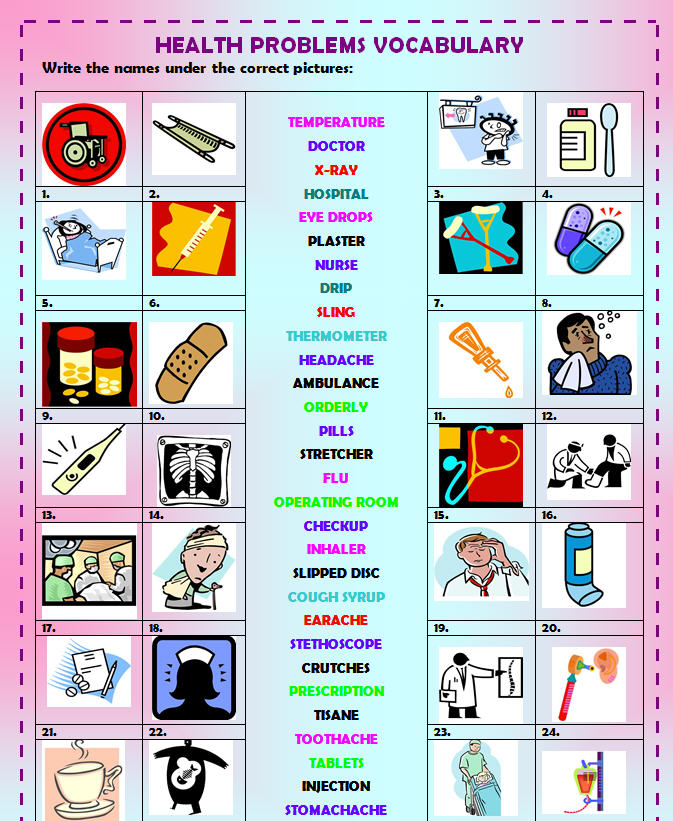 worksheets health problems english Worksheet Vocabulary Problems Health