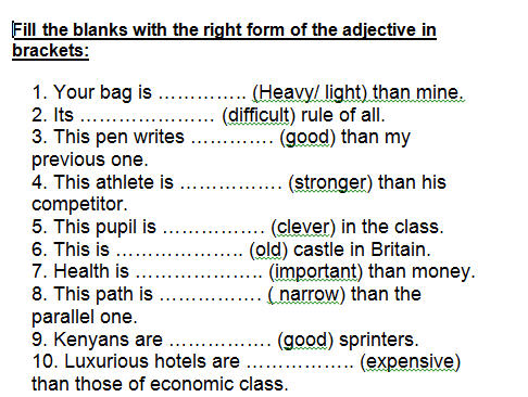 Comparative Or Superlative? Degrees Of Comparison Worksheet