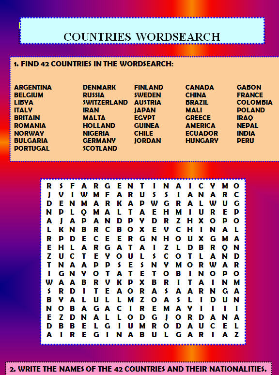 countries word search