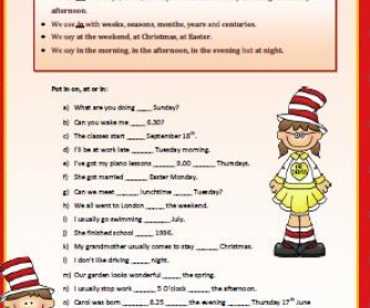 Prepositions of Time (at,in,on) Elementary Worksheet