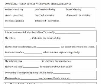 -ED / -ING Adjectives Worksheet