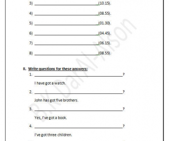Telling The Time and Question Formation Worksheet
