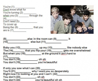 Song Worksheet: What Makes You Beautiful by One Direction