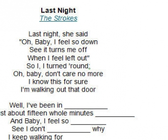 Song Worksheet: Last Night by The Strokes