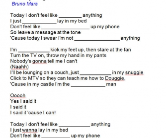 Song Worksheet: The Lazy Song by Bruno Mars