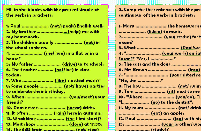 Английский тесты continuous и simple