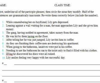 Song Worksheet: Smile by Lily Allen [Participial Phrases]