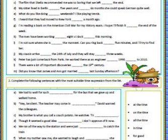 Time Prepositions and Time Expressions Worksheet