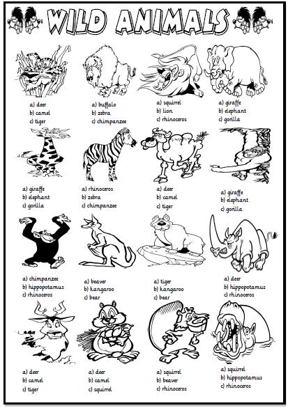 worksheet animal farm vocabulary Activity Multiple Choice Wild Animals: