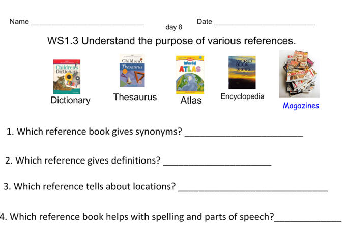 Reference Materials Worksheet