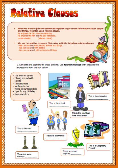 Relative Pronouns and Relative Clauses Worksheet