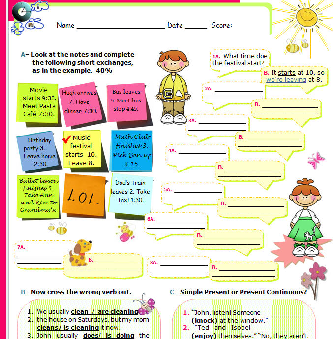 Simple Present Tense And Present Progressive Tense Worksheets