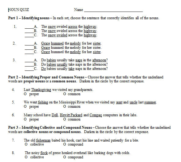 Types of Nouns Quiz