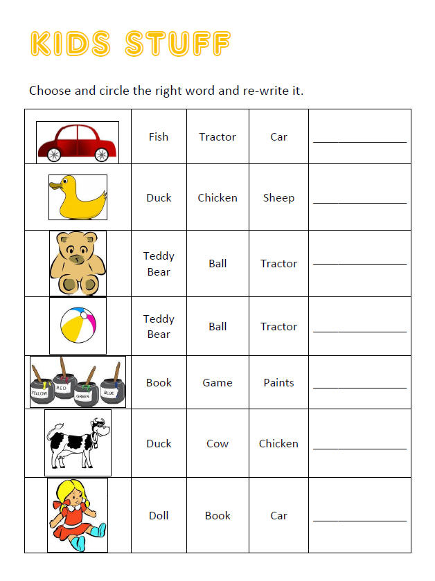 toys vocabulary multiple choice and writing worksheet