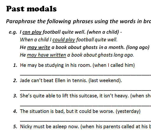 esl modal verbs have past participle exercise pdf