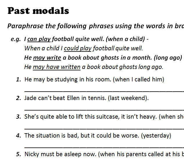 English Modals In Past Using Modals In Past Tense