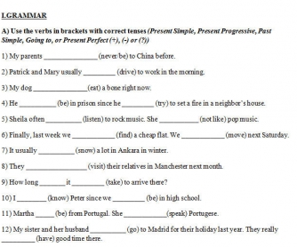 Mixed Verb Tenses and Vocabulary: Elementary Worksheet