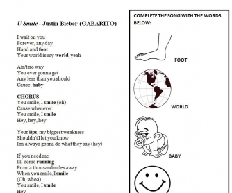 Song Worksheet: U Smile by Justin Bieber