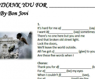 Song Worksheet: Thank You For Loving Me by Bon Jovi