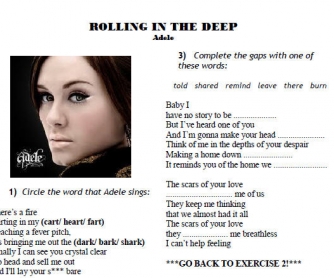 Song Worksheet: Rolling In The Deep by Adele II