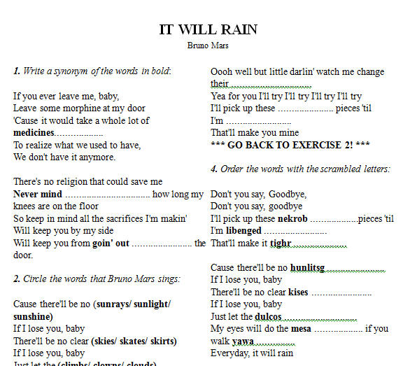 Mars lyrics bruno rain Lirik Lagu