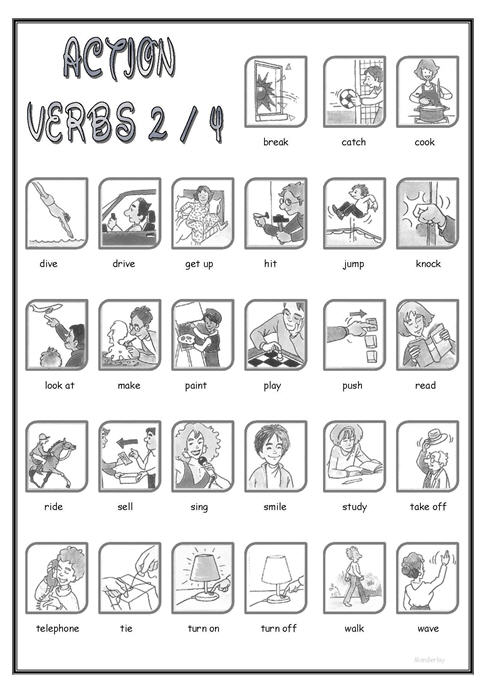 kindergarten worksheet pdf grammar Pictionary Verbs Action