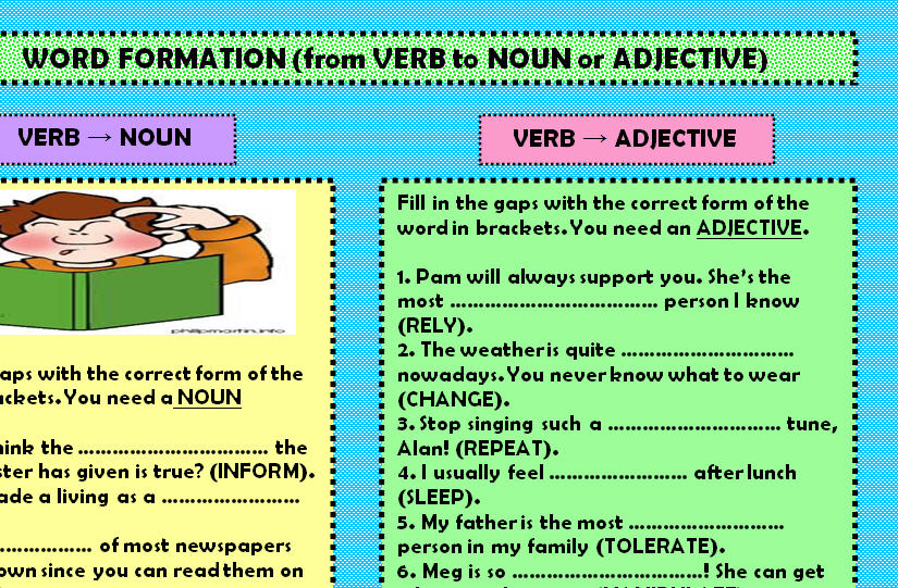 Noun words. Word formation from verb to Noun or adjective. Word formation verbs. Word formation adjectives from verbs. Word formation Nouns.