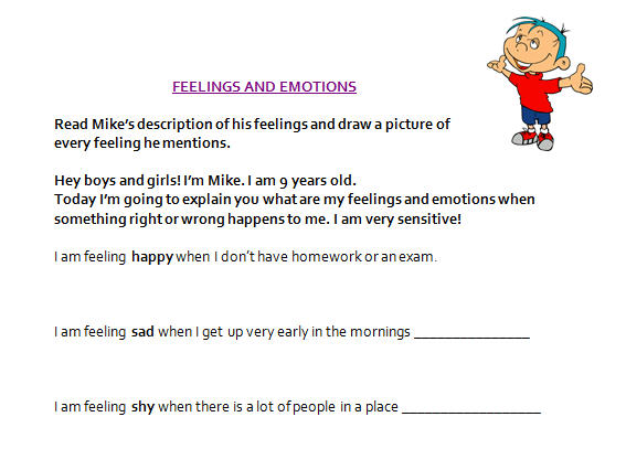 Feelings and Emotions Primary Worksheet.