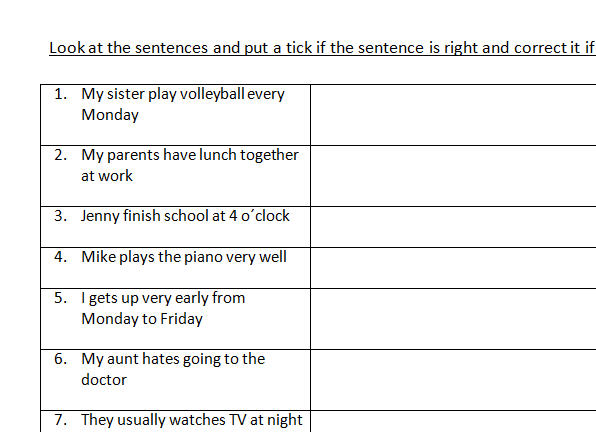 Verb Tense Error Correction Exercises