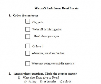 Song Worksheet: Can't Back Down by Demi Lovato